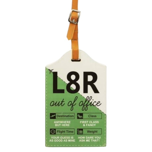 Ashland Home & Work Tabletop Decor L8R Out of Office Humor Luggage Tag Sign NWT - Picture 1 of 9